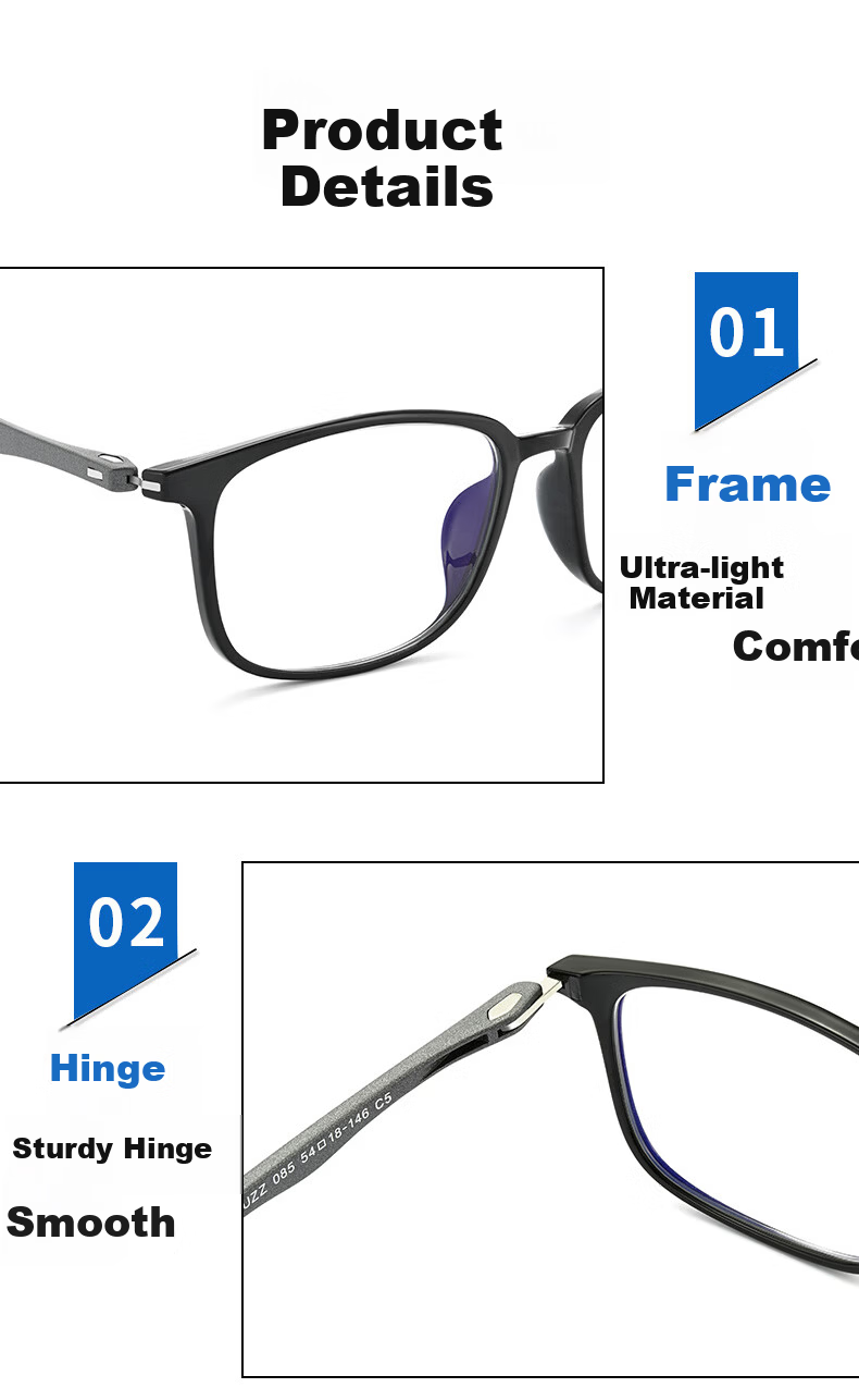 BUZZ Anti-Blue Light Reading Glasses for Men and Women, Ultra-Light, High-Definition, Middle-Aged and Elderly, BJ121 Black Frame Gray Temples, 250 Degree 7