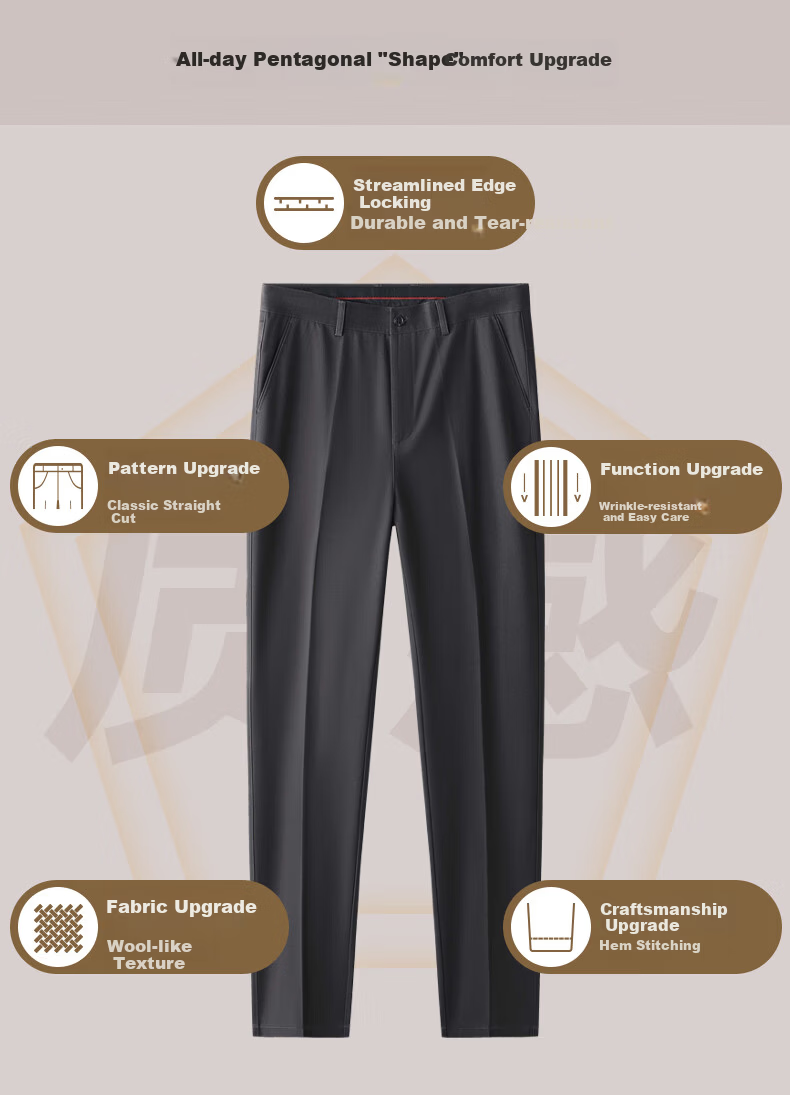 FIRS 100% Cotton Skin-Friendly Men's Loose Straight-Leg Dress Pants Dad Work Business Casual Trousers 3