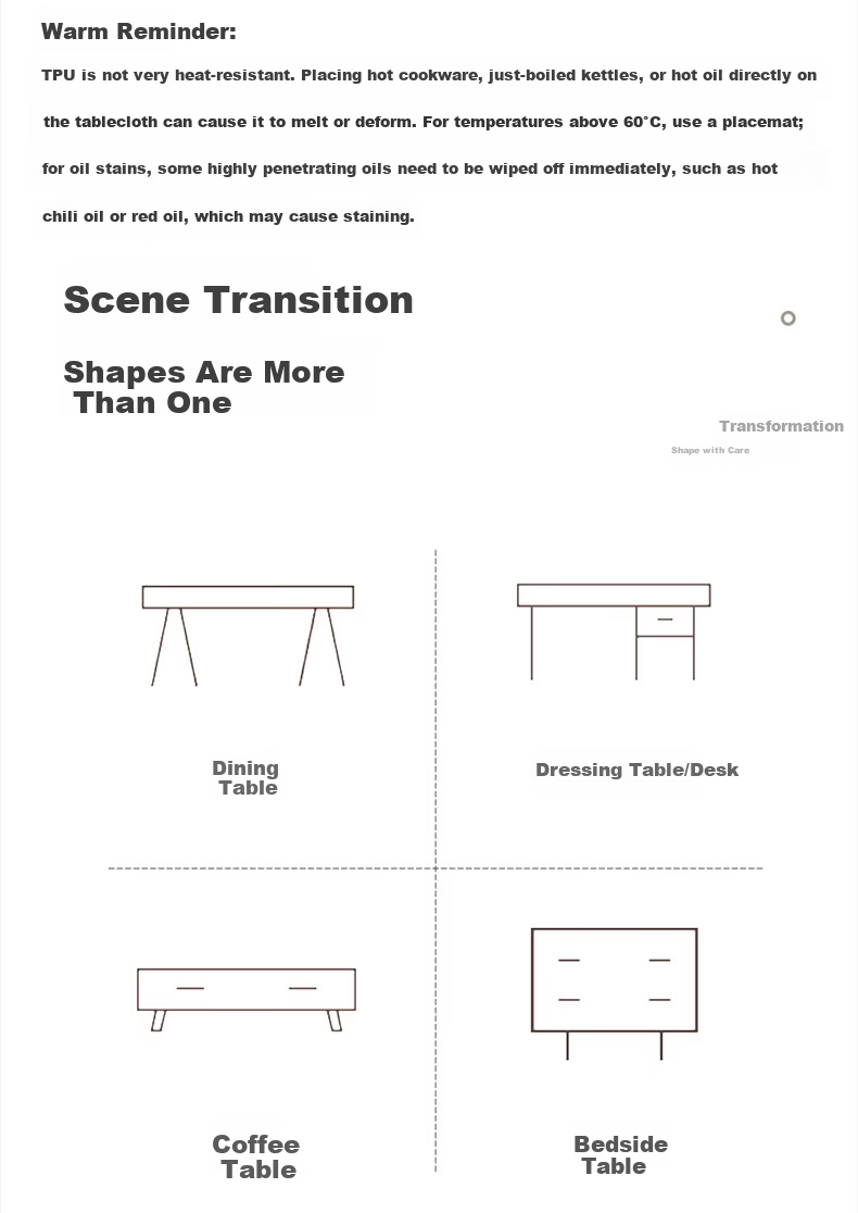 MUJI TPU Waterproof and Heat-Resistant Solid Color Tablecloth Rectangular Desk Cover 90x140cm Off-White 9