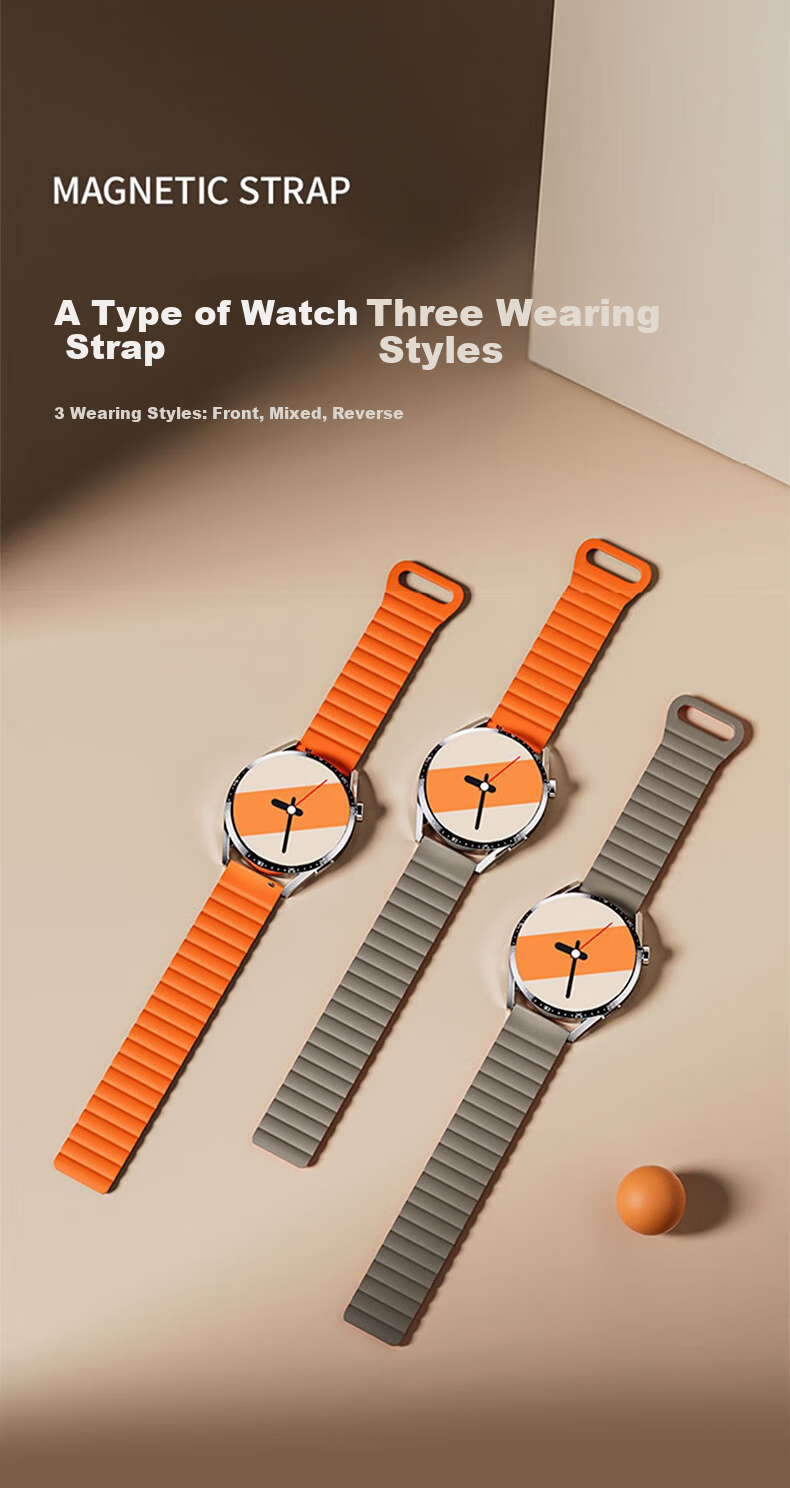 Masisi Compatible Huawei Watch Band for Watch5/4/3/GT6/5/GT4/3/2/Pro/Honor Magic2/OPPO Watch4Pro/X Magnetic Silicone Black with Orange 22mm 6