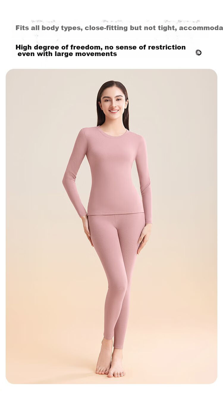 GUJIN Double-Sided Fleece Lined Mink Cashmere and Lyocell Thermal Underwear Set for Women Thickened Autumn Winter Heat Retaining Base Layer Top and Bottom 10