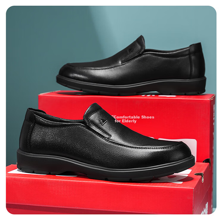 Zulijian Elderly Shoes Summer Breathable Slip-On Loafers Men's Business Casual Leather Shoes 6052K Black Size 41 8