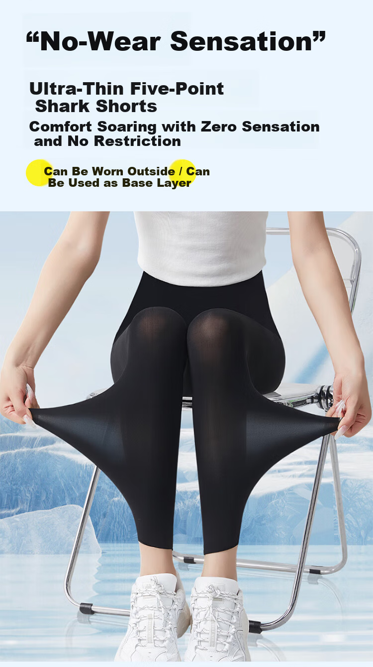 LangSha Ultra-Thin Summer Leggings for Women, Ice Silk Antibacterial Sun-Protective Stretchy Plus Size 9/10 Pants, Maternity Shark Pants 1