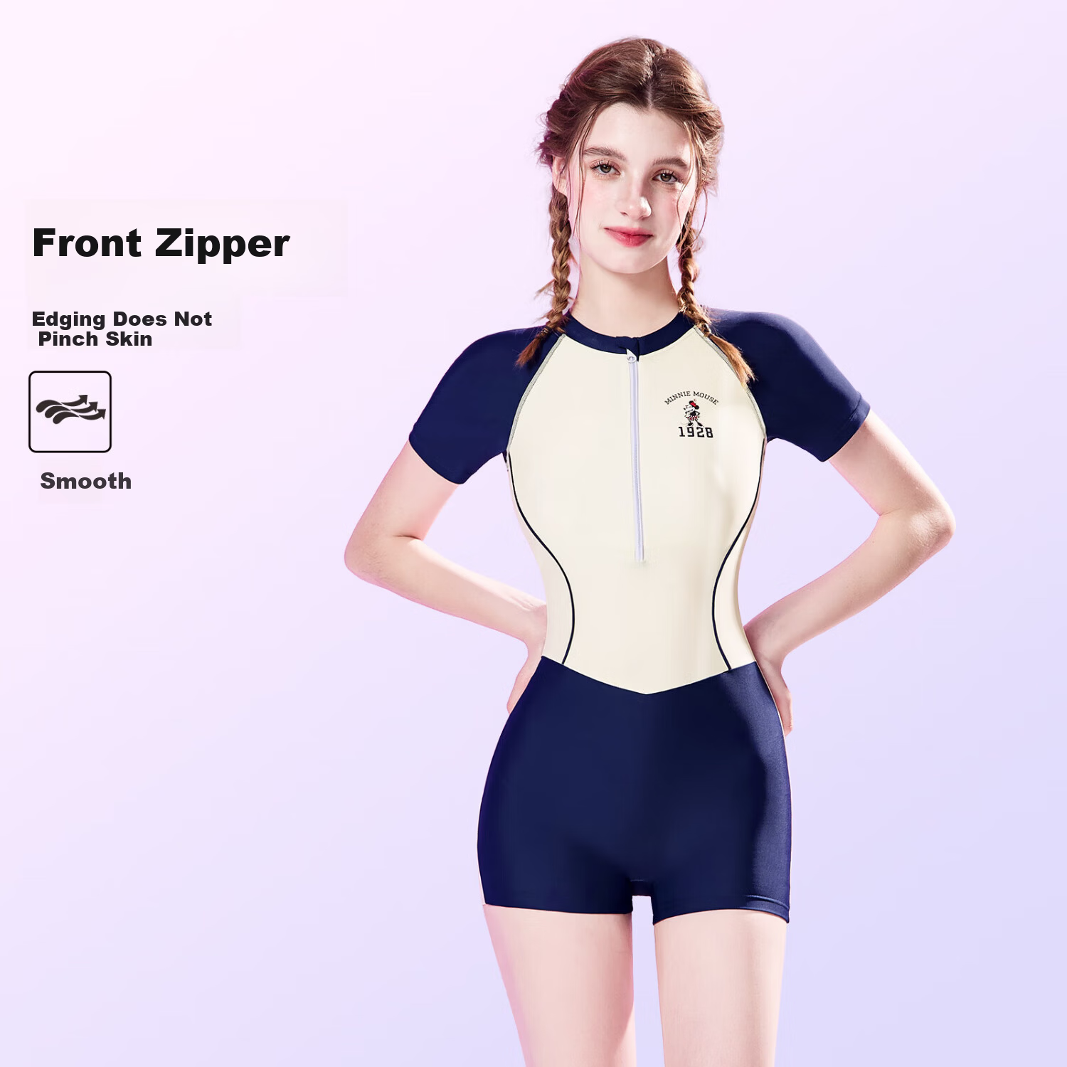 Disney Women's One-Piece Swimsuit Student Slimming High-End New Swimwear D15201 Navy Blue Mickey M
