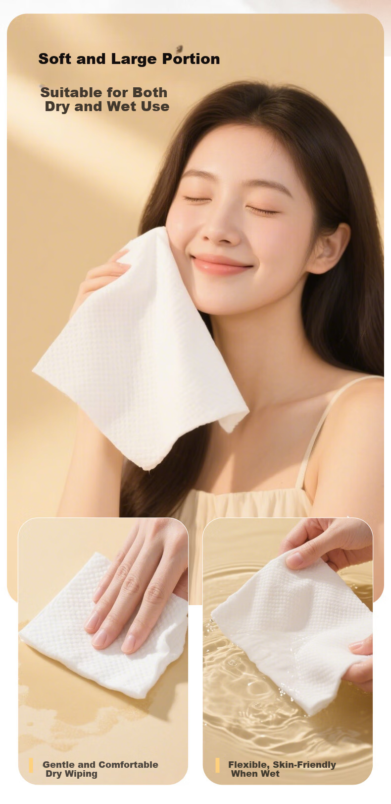 Huameihui Hanging Disposable Facial Wipes Double-Sided Flat and Pearl Texture Extra Large Thickened Dry and Wet Use 160 Sheets 9