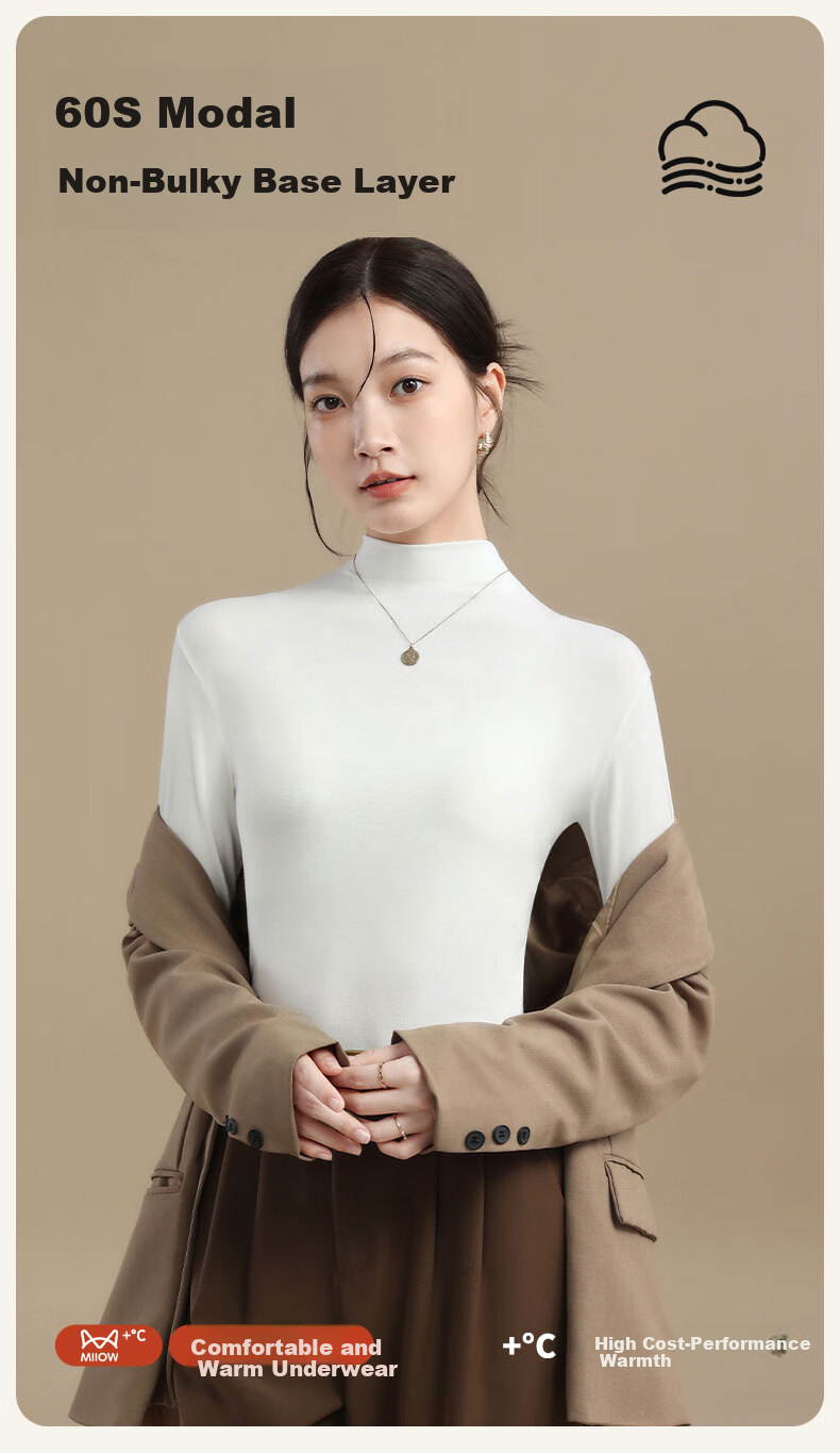 Miiow 60S Modal Slim Fit Semi-Turtleneck Base Shirt for Women, Slimming Outerwear and Inner Layer Top 1