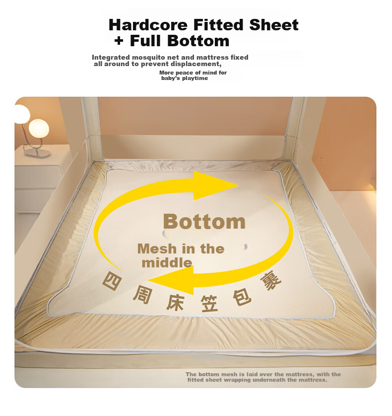 XIHAN Class A Household Mongolian Yurt Mosquito Net Double Door 1.8×2m Bed [Full Bottom Fitted Sheet, No Installation Steel Wire Frame] 3