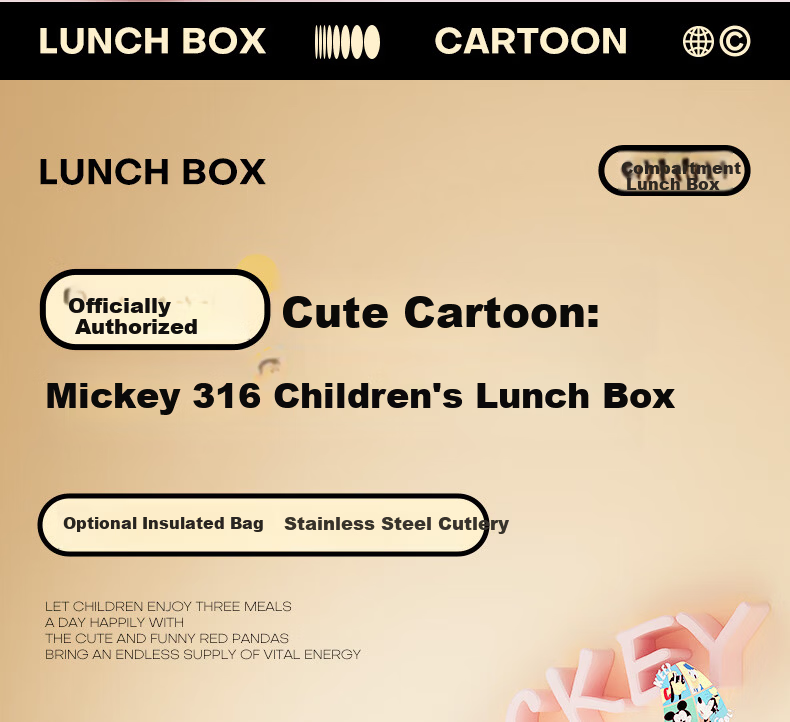 Ymer Children's Insulated Lunch Box Student Special School Partition Bento Box Office Stainless Steel 316 Mickey 12