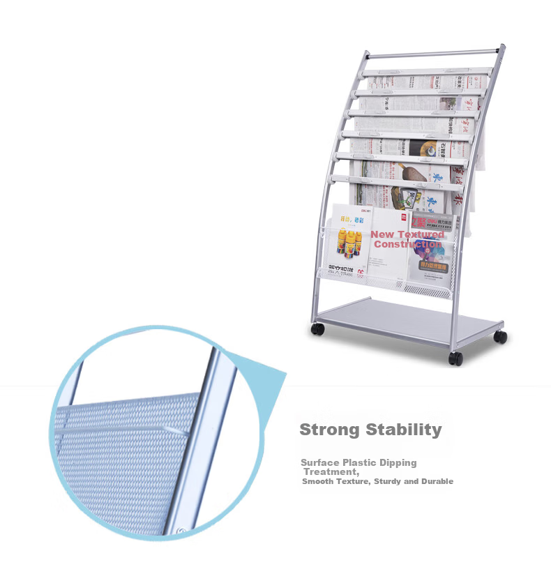 Deli 3-Tier Business Metal Newspaper Rack Magazine Rack Book Rack Brochure Display Shelf Floor Standing Document Rack Height 1.27m 9308 Y-Type 7+1 Layers Aluminum Alloy Clips 5