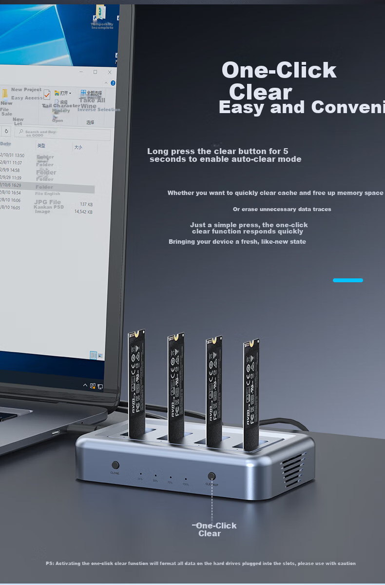 GODO System Cloning And Copying Machine, M.2 SSD Docking Station, Four-Bay NVMe Replication, One-To Thunderbolt 40Gbps 5