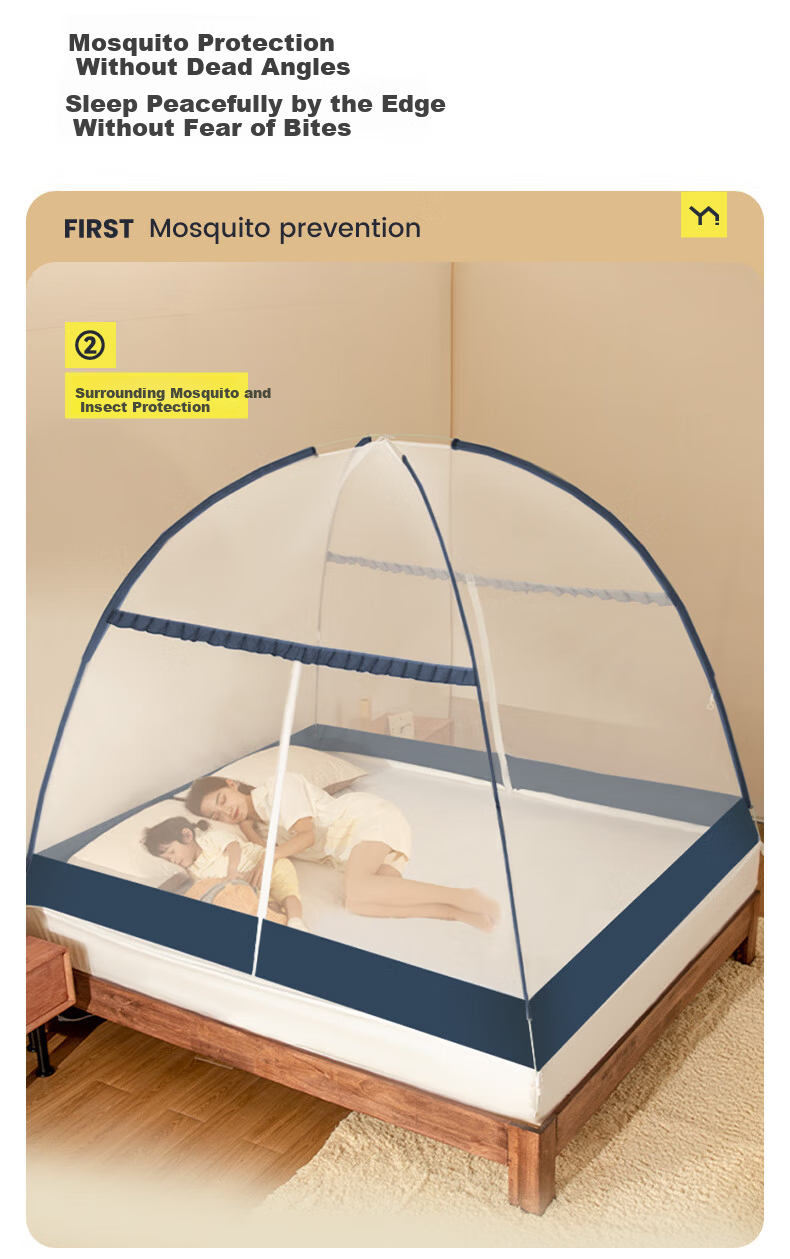 Gaorui No-Installation Mongolian Yurt Mosquito Net Anti-Fall Class A Home Bedroom 1.8×2m Sea Salt Blue [Thickened Steel Wire Frame] 7