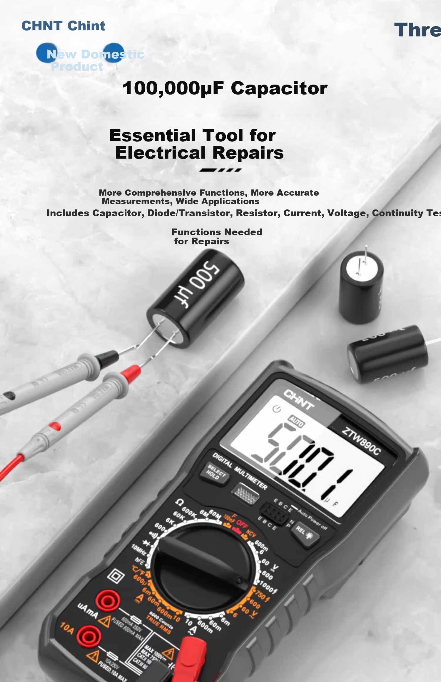 CHNT Digital Multimeter High Precision Smart Auto-Burn Protection Multifunctional Household Electrical Repair Universal Meter 7