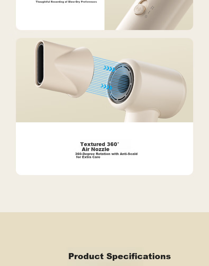AUX High-Speed Hair Dryer Home Use Powerful Fast-Drying Ionic Hair Care Bladeless Low Noise Electric Hair Dryer 22