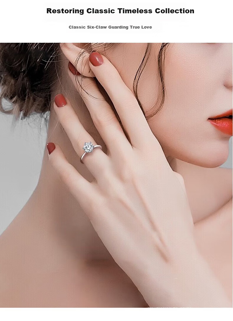 Zhoudajin CHOW TAI KING, One Carat Moissanite Diamond Ring, Sterling Silver Engagement Ring for Women, Qixi Valentine's Day Gift for Girlfriend Or Wife, Birthday Present 3