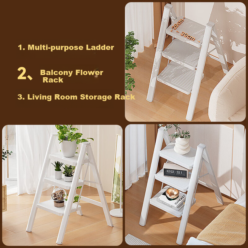 Baoyouni Household Ladder Folding Step Stool Multi-Functional White 3-Step