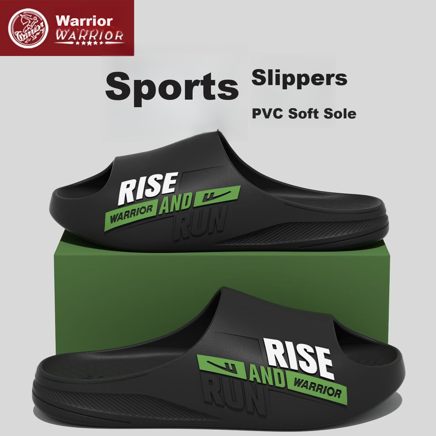 Warrior Men's Sports Slippers Spring New Indoor Quick-Dry Non-Slip Odor-Resistant Waterproof Slide Sandals 3C10 Black