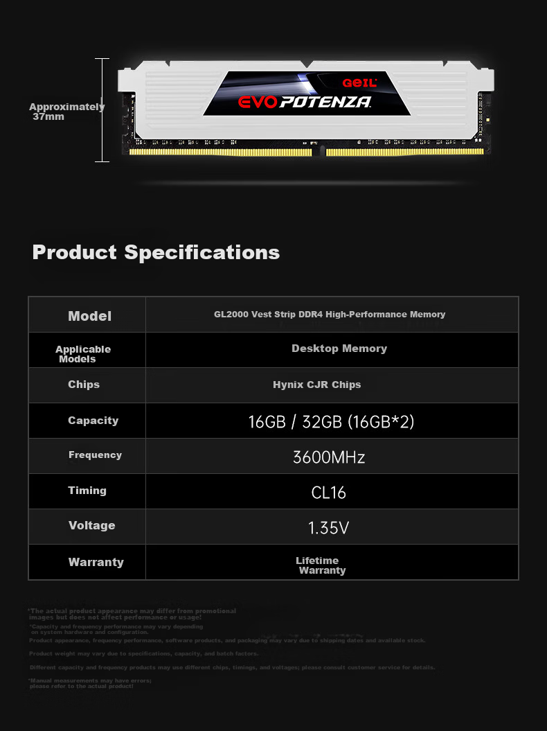 GEIL Jinbang 8GB DDR4 3200 Desktop RAM Tianjian Series Gunmetal Gray C18 10