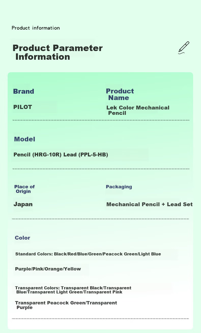 PILOT Popular Product Lekai 0.5mm Mechanical Pencil for Children Grade 1-2 Student Writing Pencil with Eraser Transparent Light Green (Includes Lead) HRG10RCLG5 9
