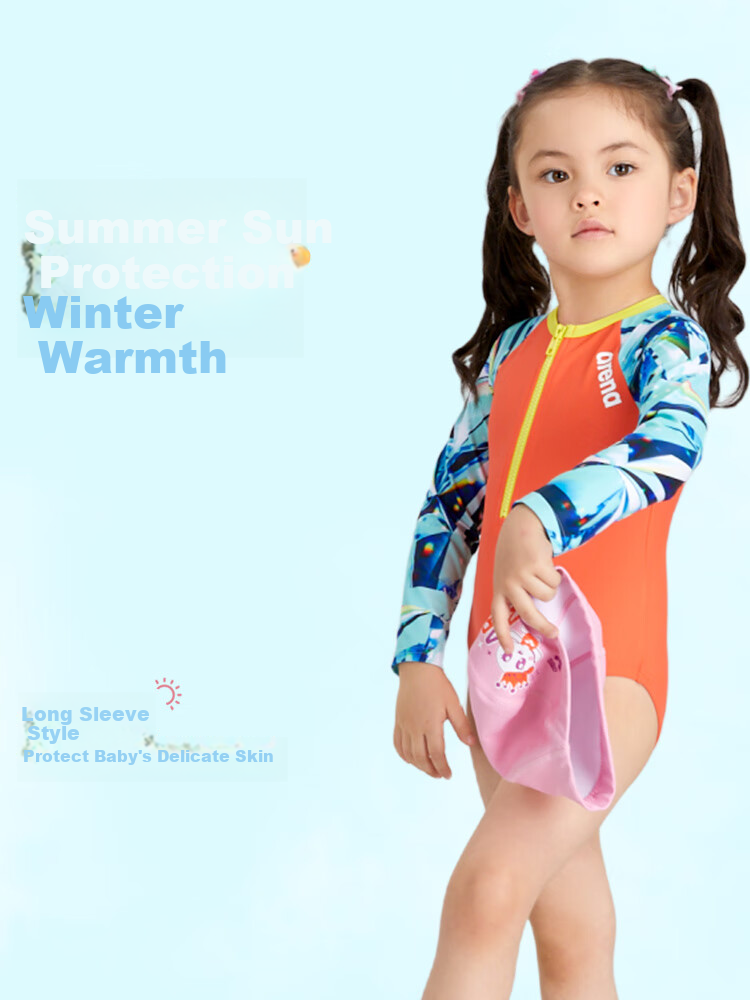 Arena Kids Girls Long Sleeve Triangle One-Piece Swimsuit UV Protection Quick-Dry Comfortable Chlorine-Resistant High Elasticity Sport Fit 2