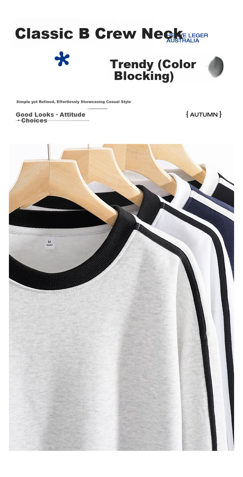 Jeanswest American Casual Navy Crew Neck Sweatshirt for Women 2026 Spring New Loose Fit Hoodless Long Sleeve Top with Two Stripes 3
