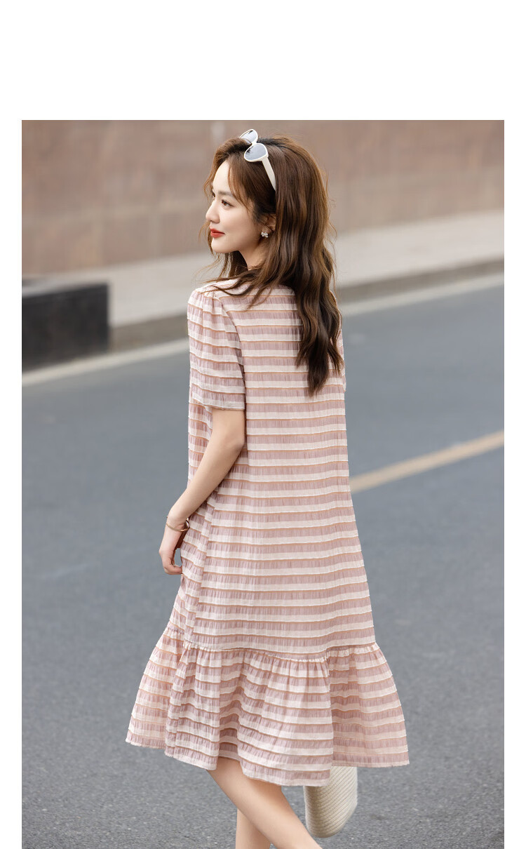 Demana [Lyocell] Summer Vintage Wrinkled Striped Ruffle Loose Slimming Concealing Dress for Women High-End Feel 11