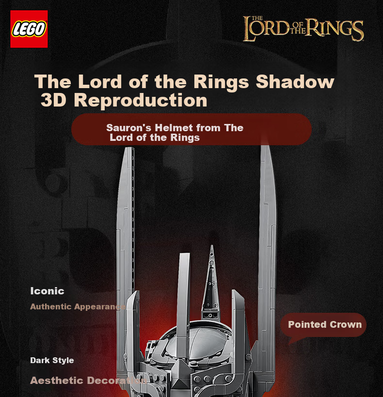 LEGO Building Blocks 11373 The Lord of the Rings: Sauron's Helmet Boys Girls Toy Birthday Gift Display Model 1