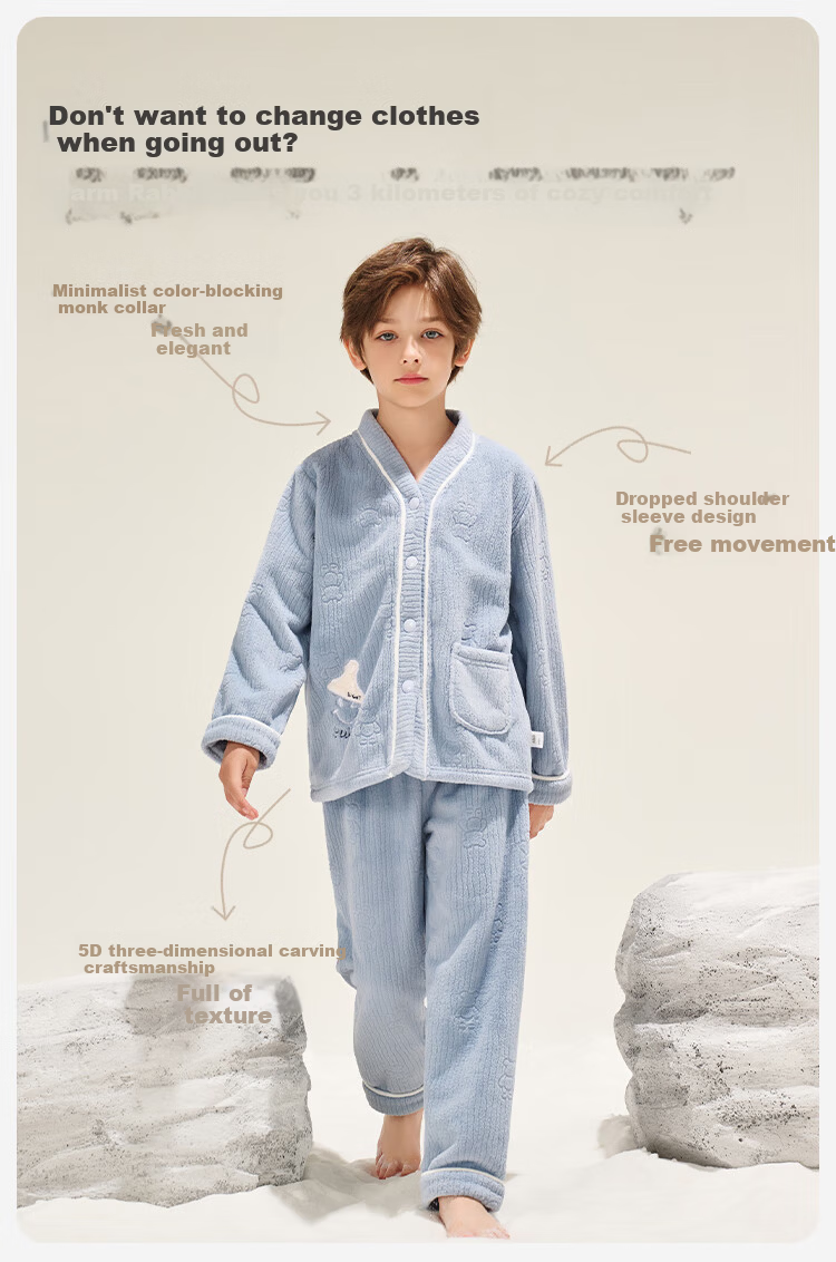 YEEHOO Kids Autumn Winter Fleece Thickened Anti-Static Pajamas Homewear for Older Children Teen Boys and Girls 8