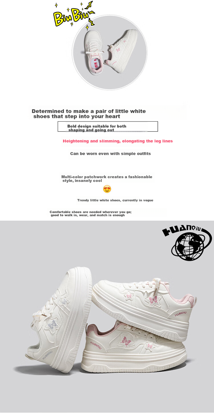 Global Back-to-School High-Style Beige Casual Sneakers for Women 2026 New Thick-Soled White Campus Student Trendy Shoes 2