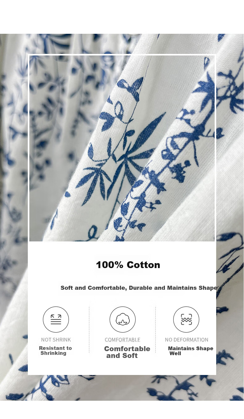 AOTUN Blue and White Porcelain Small Floral Print Women's Spring 3/4 Sleeve Cotton Shirt 35026 Blue and White Porcelain L 4