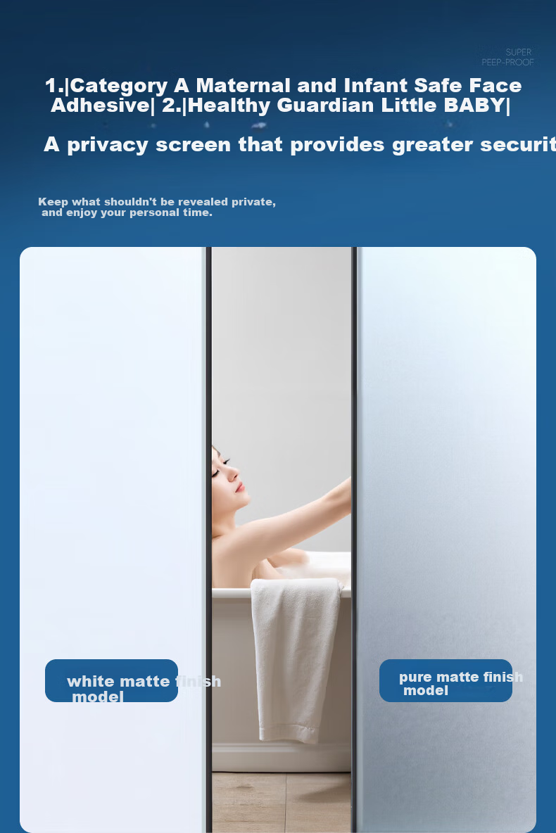 Jinlongxing Frosted Privacy Glass Film Anti-Peeping Light-Transmitting 0.9*3m for Bathroom Toilet 8