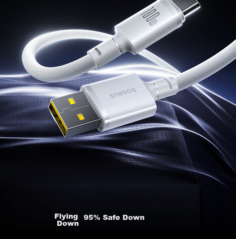 Baseus Type-C Data Cable 6A Super Fast Charging 100W/88W for Huawei Honor Xiaomi Apple 15/16 Pura80/Mate70 Moonlight White 2m 2