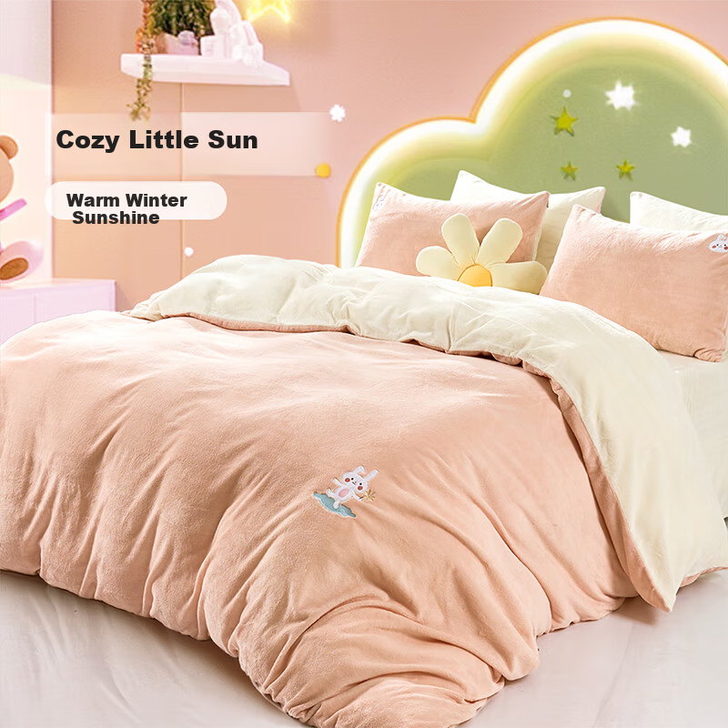 Fuanna Kids Four-Piece Set Milk Velvet Thickened Warm Winter Duvet Cover Bedding Set 203*229cm
