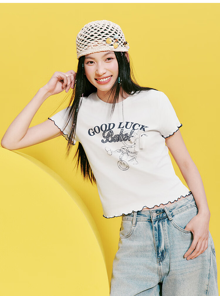Semir Mall Edition | emoji™ Collaboration Series Women's Short Sleeve T-Shirt with Ruffled Edges 2026 Top 101326100059 16