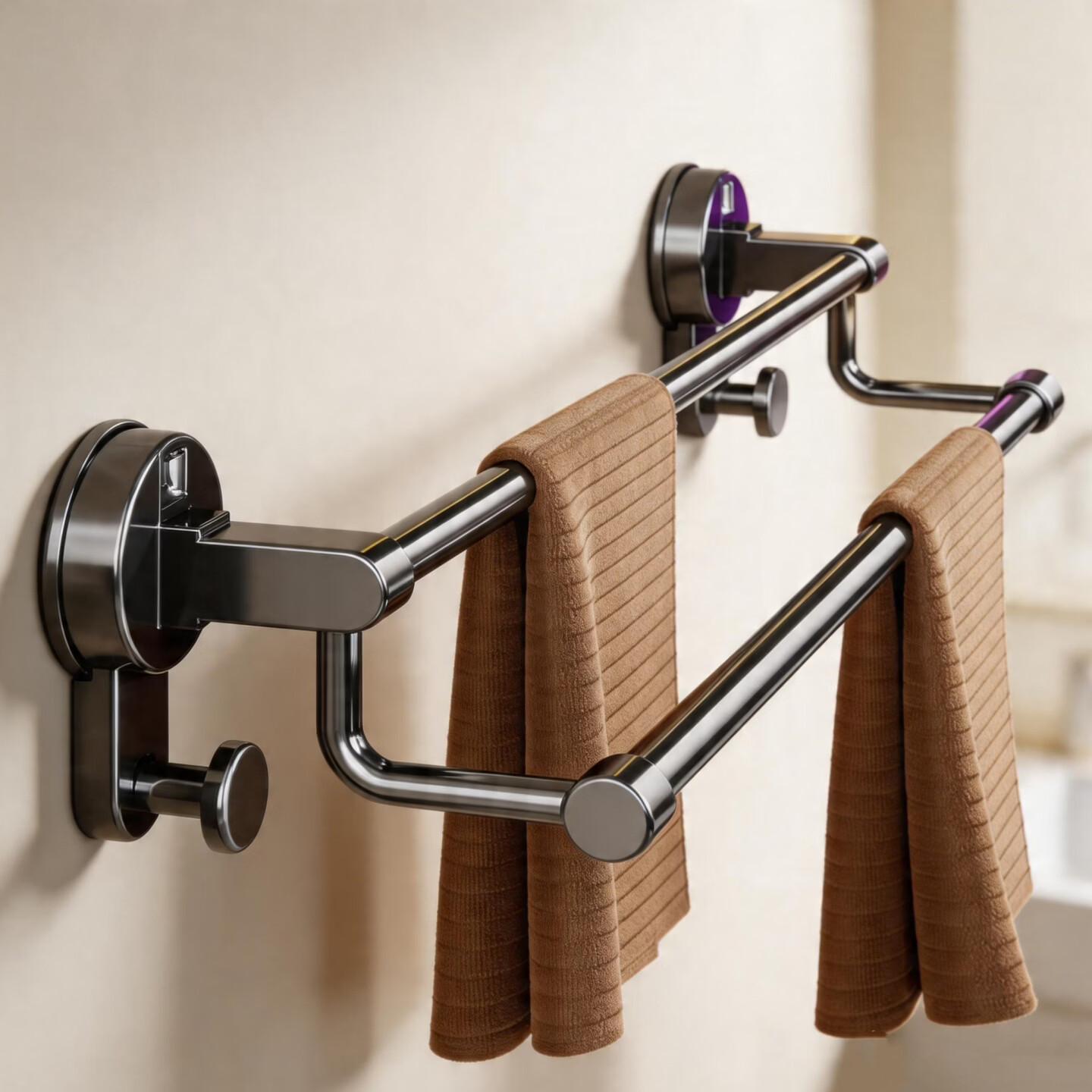 Xinpei Towel Rack Punch-Free Bathroom Towel Holder Space Aluminum Double Rod Storage Rack