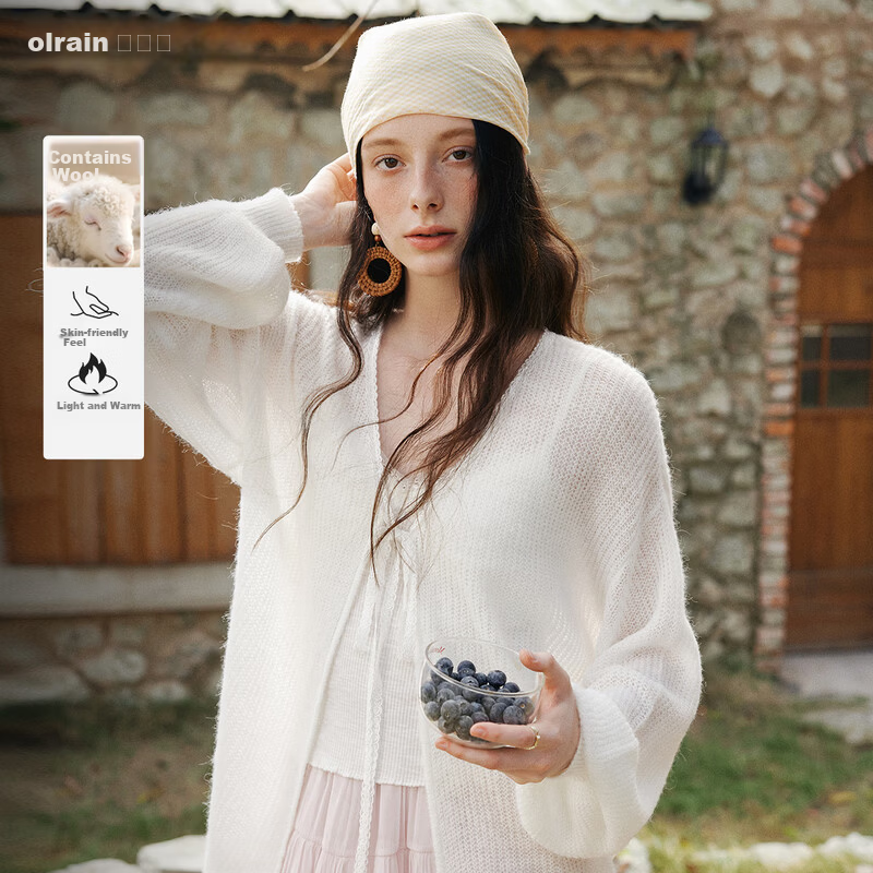 Olrain Women's Loose Deep V-Neck Knit Cardigan Sweater Spring New Long Sleeve Top Jacket White M