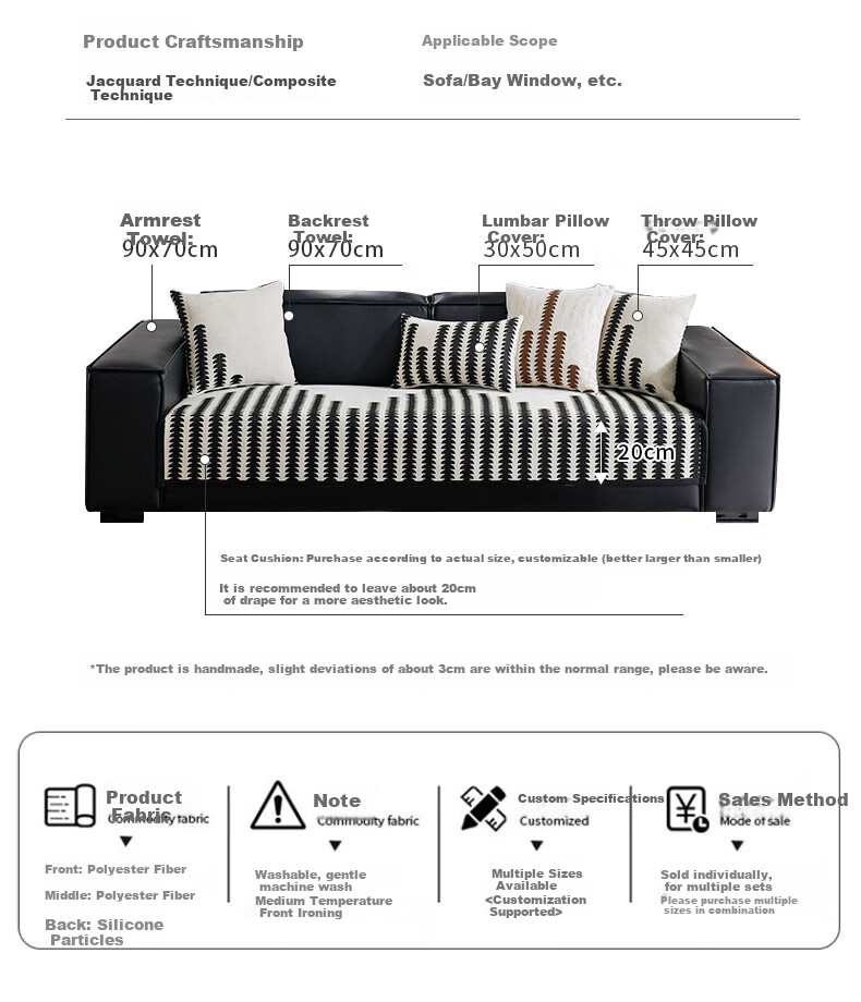 Wuyinliangpin Premium Sofa Cover, All-Season Use, Non-Slip, for Leather Sofas, Classic Style, 90*240cm 13