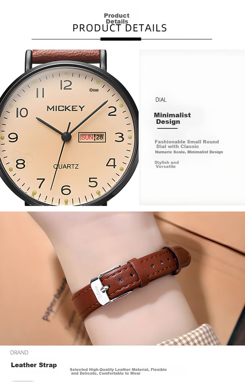 Disney Women's Watch Junior High High School Ladies Niche Light Luxury Quartz New High-Value Silent Student Electronic Watch 12