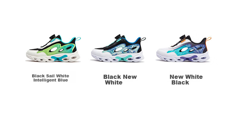XTEP Kids Boys Toddler Breathable Hollow Frame Rotating Buckle Running Shoes Black/Off-White/Smart Blue Size 29 5