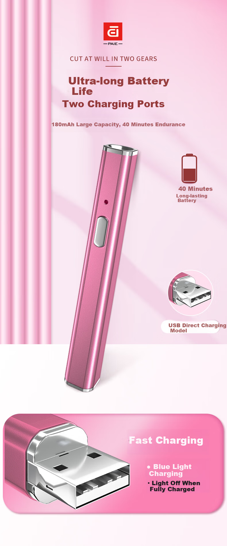 PAIE Handheld Mini Nail Lamp Portable Rechargeable Focused Quick-Dry UV LED Gel Nail Dryer 7