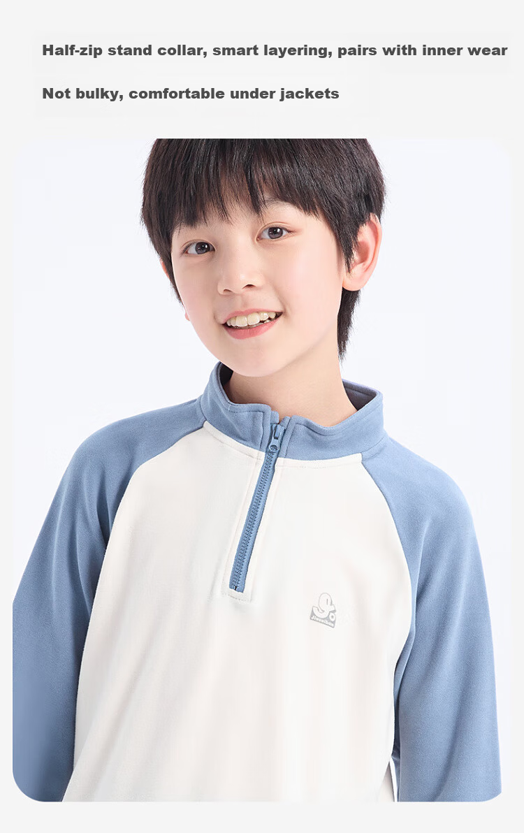 Jiusuiban Kids Thermal Underwear Boys Girls Autumn Winter Fleece Thickened Base Layer Top Stand Collar Long Sleeve Outerwear 8