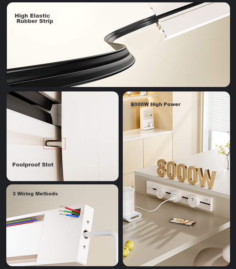 Comfort Home Kitchen Power Track Socket Surface Mounted Ultra-thin Slide Rail Socket Wireless High Power Island Counter Side Cabinet Movable Guide Rail Power Strip 6