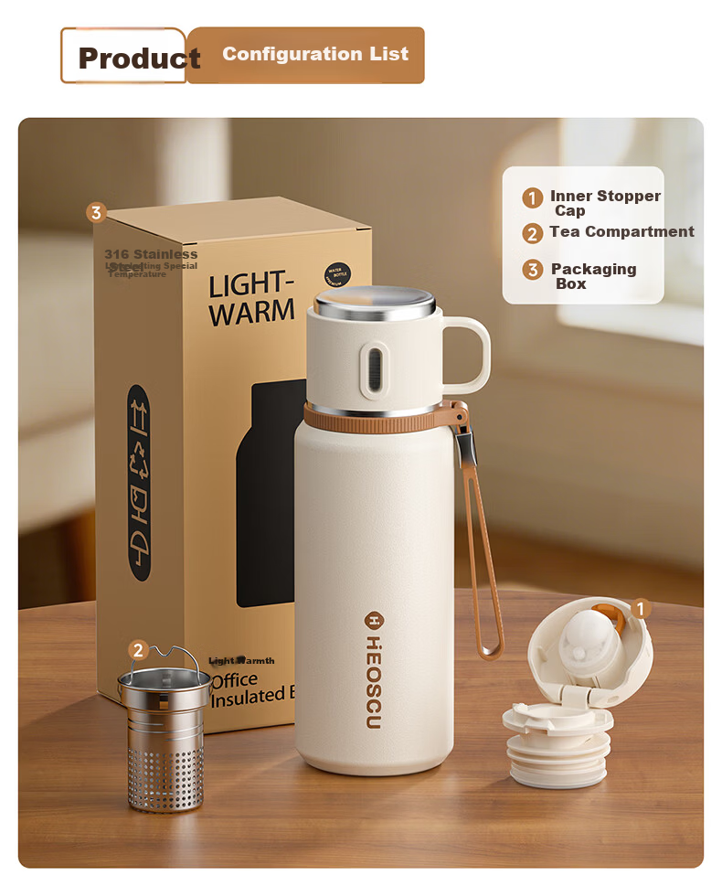 HEOSCU Large Capacity Insulated 316 Stainless Steel Water Bottle Tea Separation Steeping Cup Portable with Lid for Men and Women 19