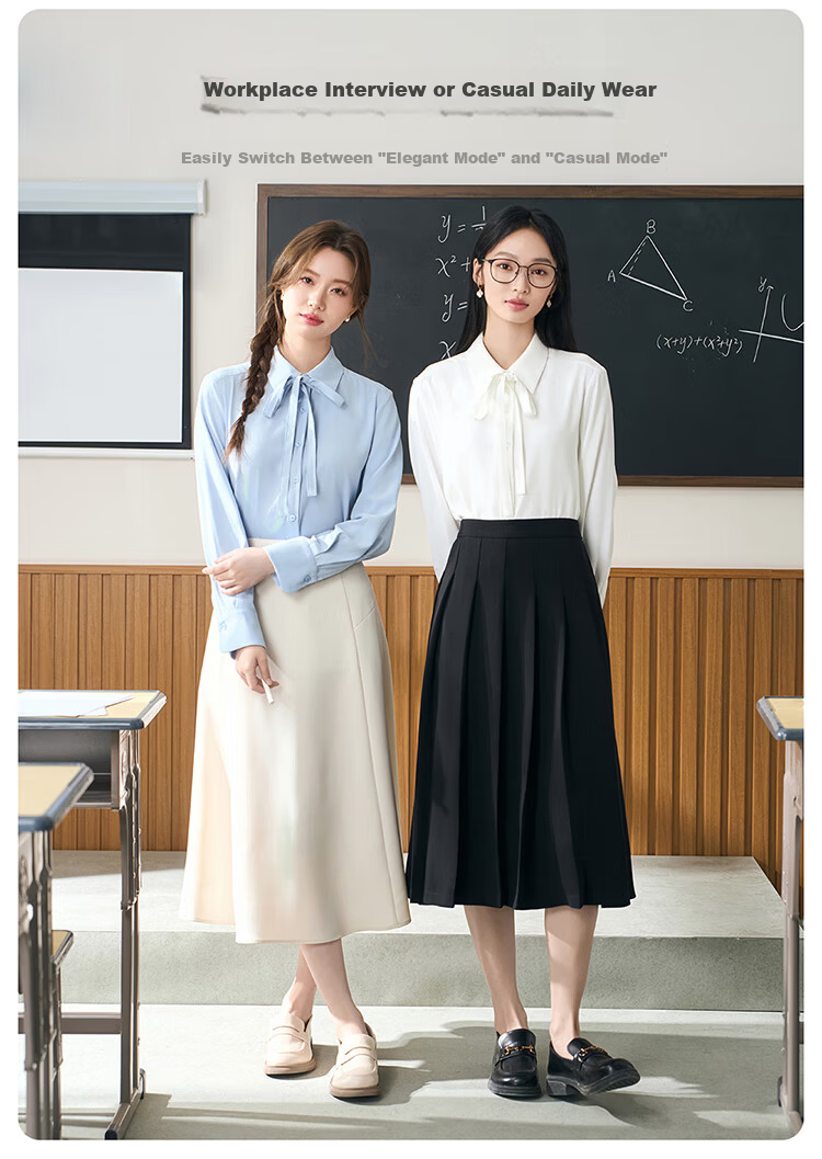 Miss Bird Blue Shirt Women's Petite Bow Tie Blouse Professional College Student Interview Formal Commuter Top 3