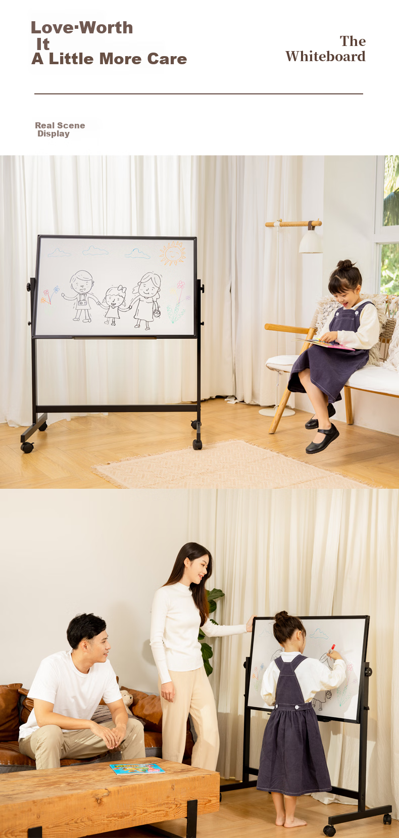 BBNEW 100*150cm Double-Sided Whiteboard Writing Board with Stand, Mobile Height Adjustable Flip Conference Office Home Teaching Magnetic Children's Blackboard White Model NEWV100150-W 10