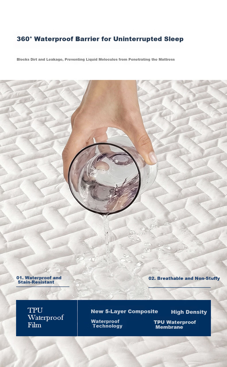Hilton Hotel Mattress Protector Waterproof Mattress Cover Class A Anti-Mite Antibacterial Washable 1.8m Bed 3