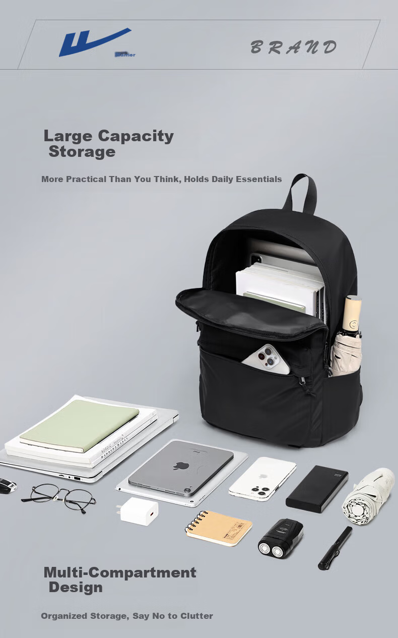 Warrior Men's Backpack Travel Business Thickened Laptop Compartment Double Shoulder Bag College Student School Bag Adult Travel Bag 10