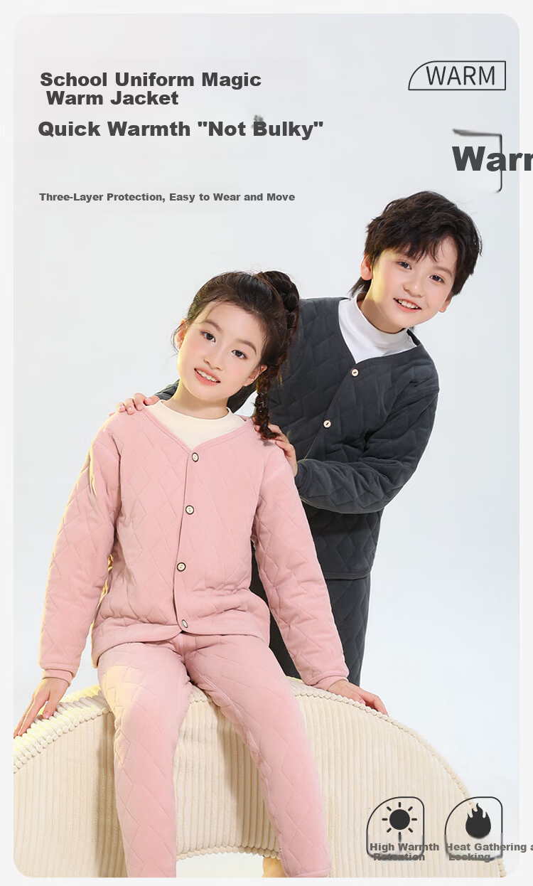 YUZHAOLIN Kids Thermal Underwear Boys and Girls Winter Fleece Thickened Long Sleeve Shirt School Uniform Essential Dark Gray 110 1