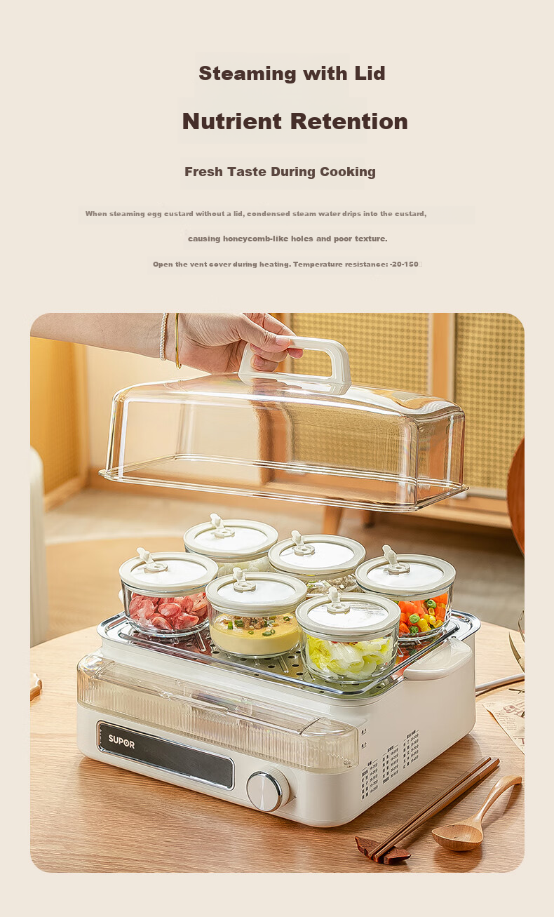 CRISTALGLASS Microwave Electric Steamer Glass Egg Steaming Bowl with Lid Baby Steamed Egg Bowl Single Serving Small Bowl for Steamed Meals 2
