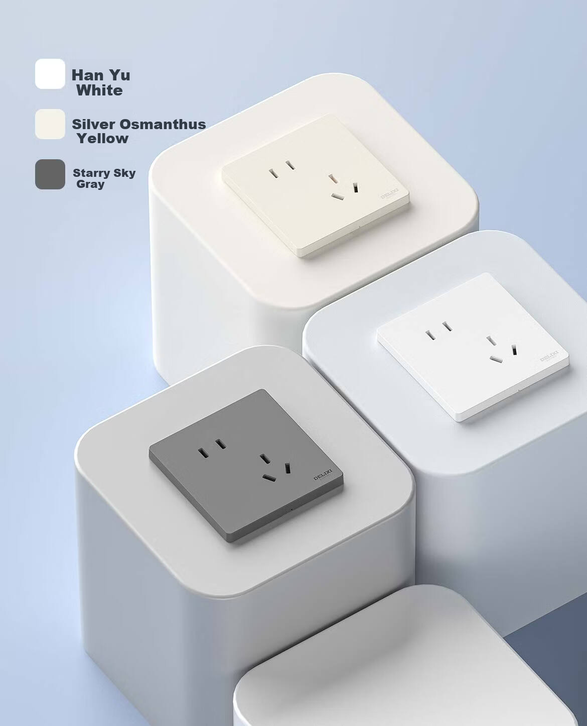 DELIXI Switch Socket CD806 Matte Frosted Cream Style Large Panel Two-Gang Double Control Han Yu White 26