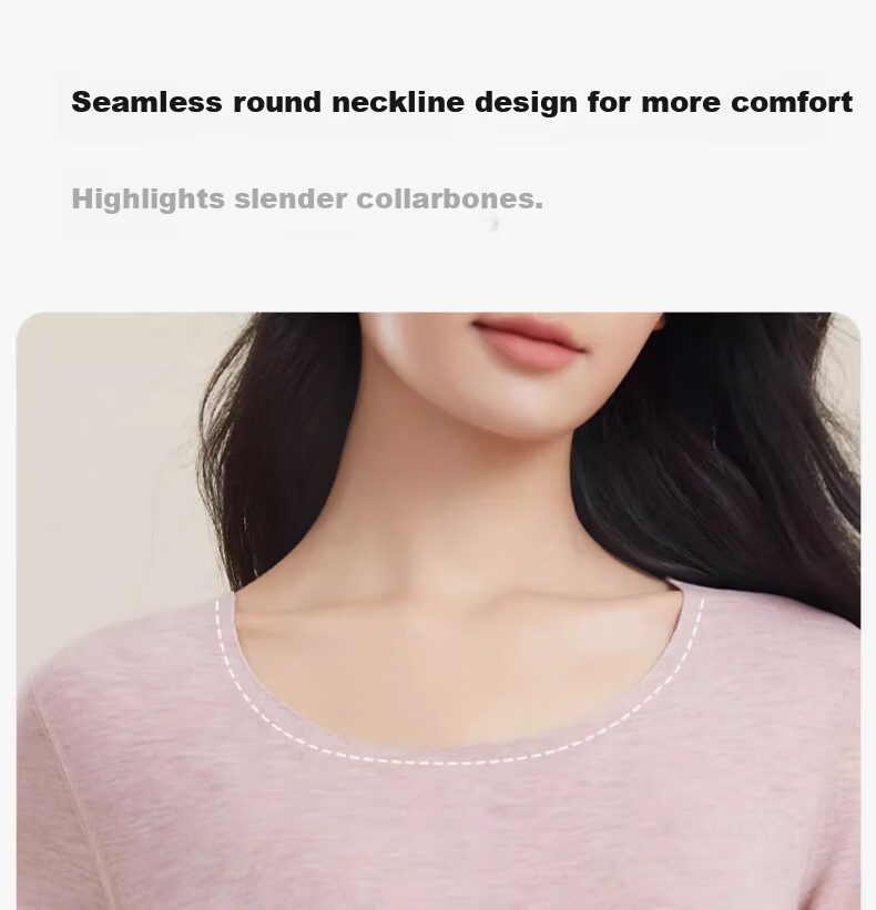 LangSha Acrylic Heating Fiber Seamless Thermal Underwear Women's Wool Mulberry Silk Winter Top Black XL 16